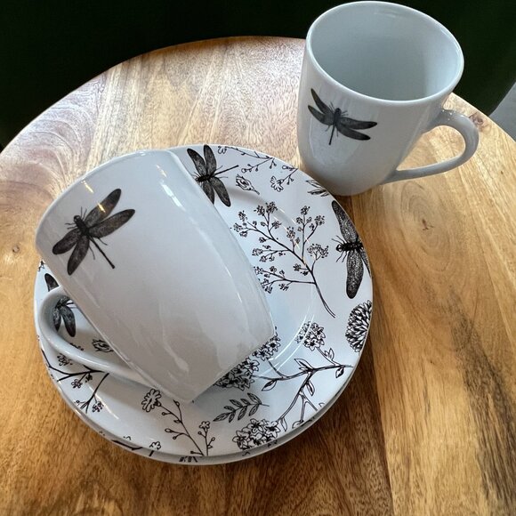 Coffee & Treats For Two (Mugs and Plates for two) Dragonfly Botanical Floral - Picture 5 of 6